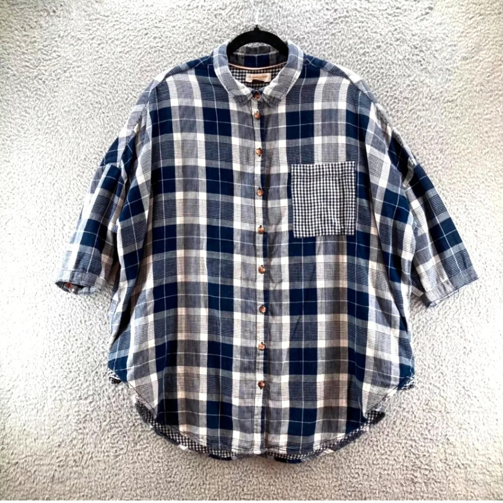 Anthropologie Pilcro The Bo Plaid Boyfriend Button Dow XS -S